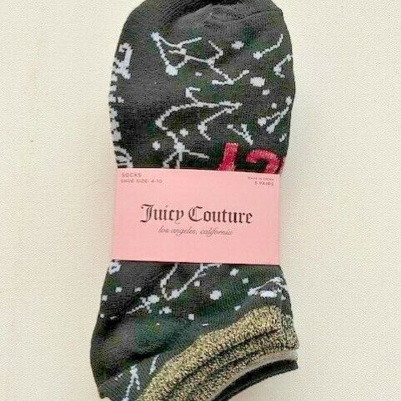 Juicy Couture Set of 5 Pair Pack Ankle  Socks Stars Print - Picture 1 of 1